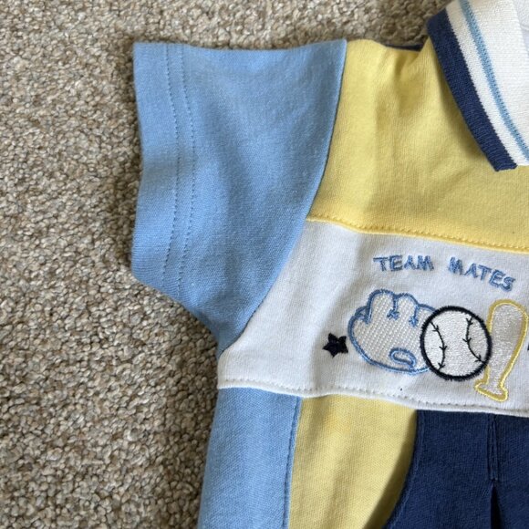 Vintage? Baby Boys One Piece Outfit 3-6 months Baseball Blue Collared - Picture 6 of 9